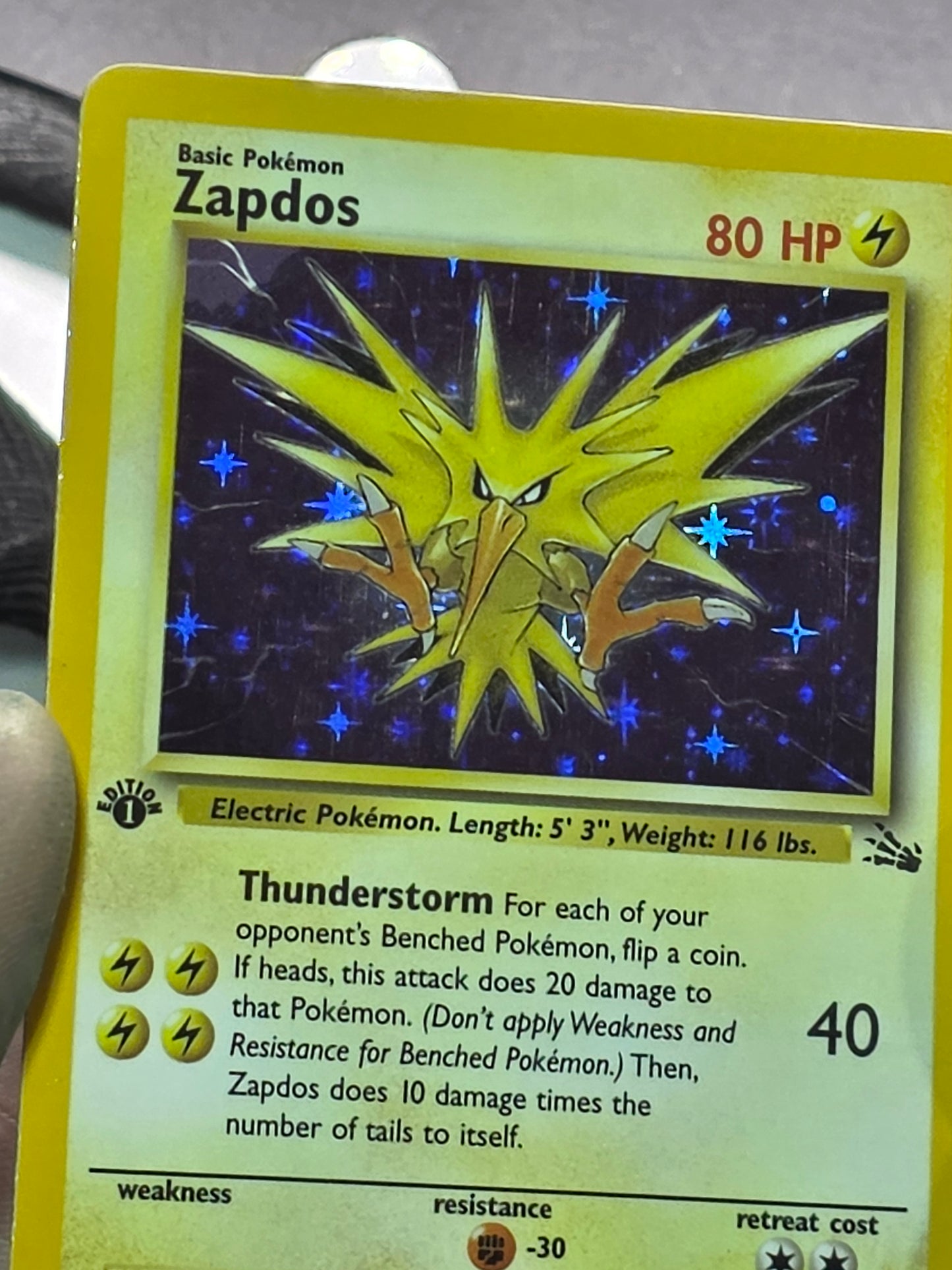 Zapdos 15/62 Fossil 1st Edition Holo Rare 1995 Pokemon Card 15/62 NM