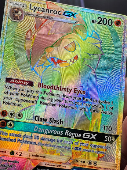 Pokemon Lycanroc GX Rainbow Secret Rare Full Art Guardians Rising 156/145 LP-NM